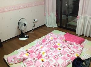 My Hello-Kitty sleeping accommodations. is cute, no?